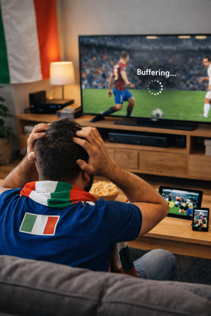 Utente al laptop e smartphone mentre confronta il miglior abbonamento iptv italia e sceglie durata e connessioni