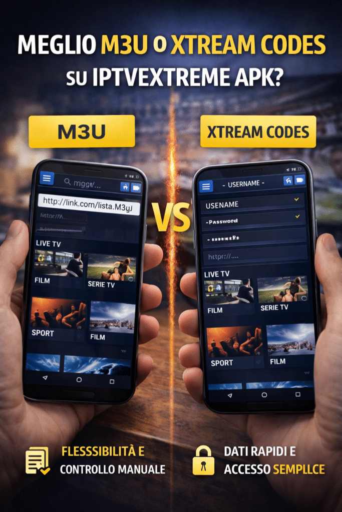 Confronto realistico tra playlist M3U e Xtream Codes su iptvextreme apk su smartphone Android